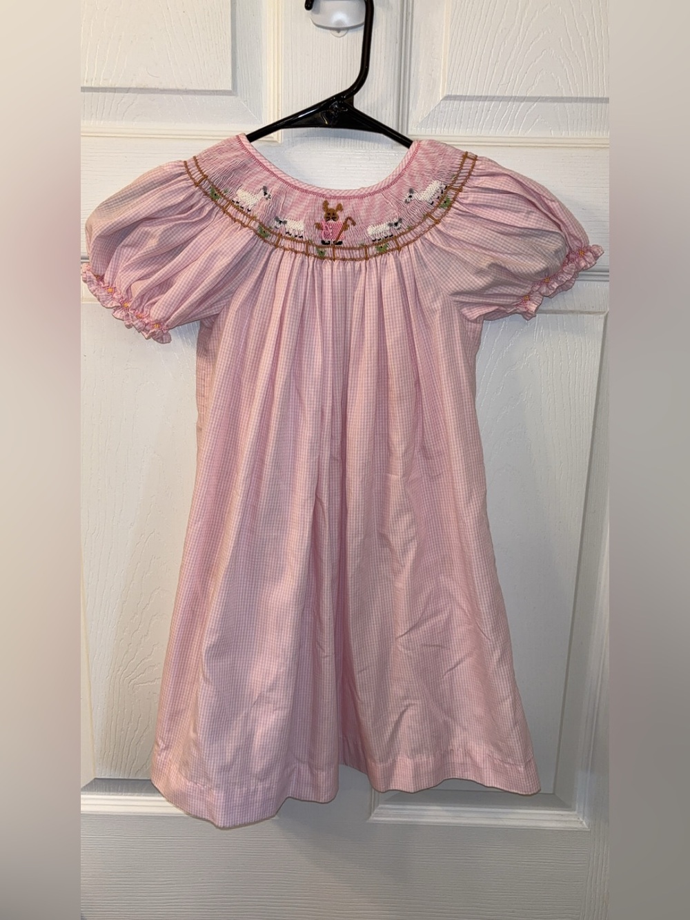 Girls' Pink Smocked Formal Dress - Short Puff Sleeves